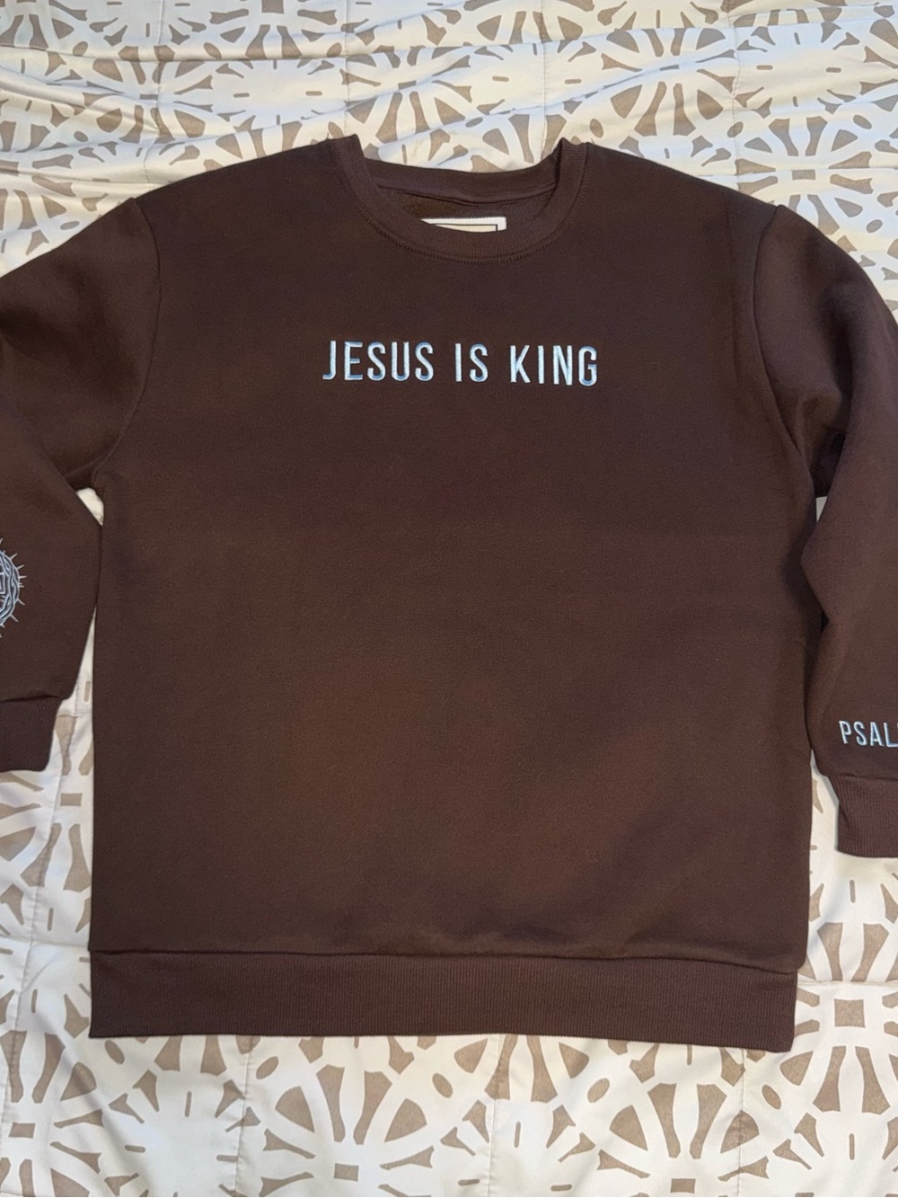 Soho Brown Crewneck Sweatshirt with "JESUS IS KING" Chest Text